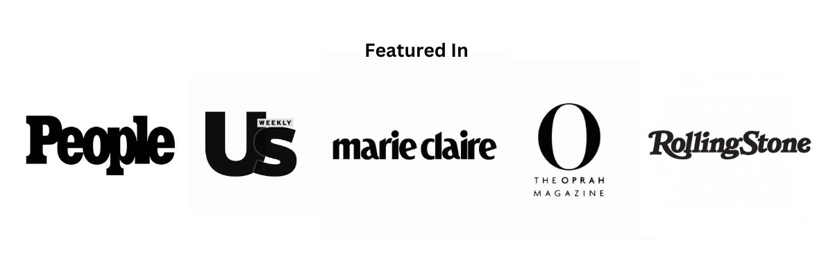 Logos of magazines Bliss Living has been featured in - People, US Weekly, Marie Claire, Oprah, and Rolling Stone.