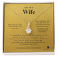 Image shows a pendant necklace for My Wife with a heartfelt message, with a gold background on BlissLiving.com.